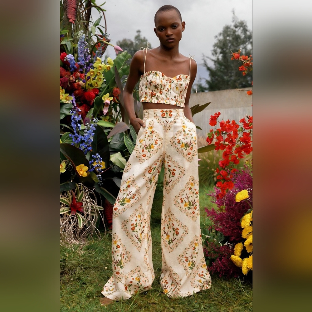 AGUA BY AGUA BENDITA Moringa Clementina linen bustier top And Pants Size S